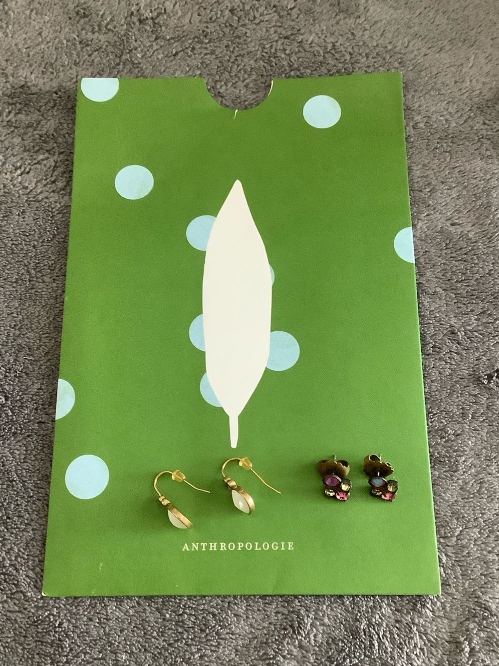 Anthropologie Gold-Tone Teardrop and Purple-Multicolor Crystal Stud Earrings